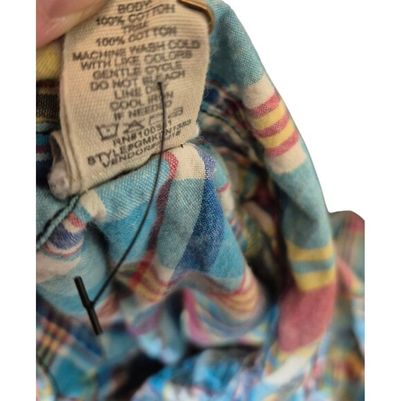 Gimmicks by BKE For The Buckle Boho Western Lace Crochet Plaid Shirt Top Sz M/L - Picture 7 of 7